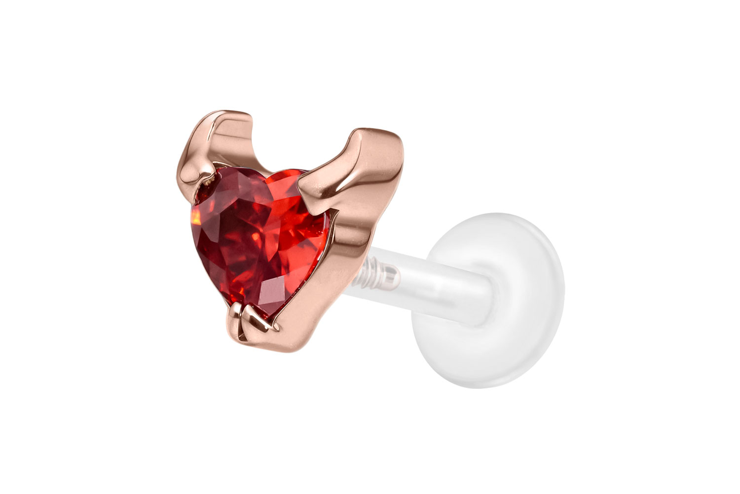 PTFE Labret Piercing mit Innengewinde + Titan-Aufsatz TEUFELSHERZ